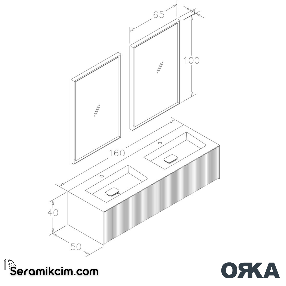 Orka Cube 160cm Banyo Dolabı Set Mat Açık Mavi - ORK030.160.02.TKM
