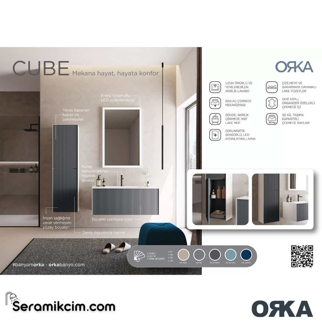 Orka Cube 40cm Boy Dolabı (Sağ-Sol) Mat Açık Mavi - ORK030.40.03.TKM