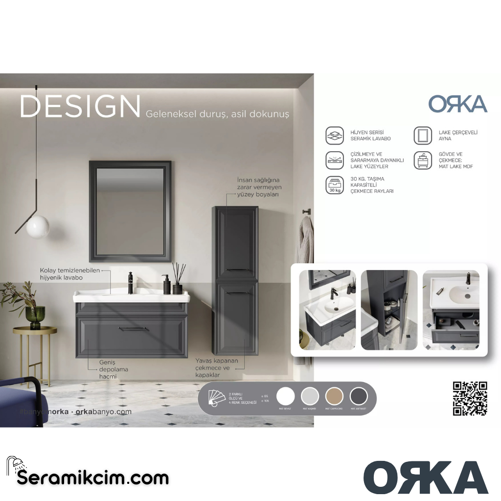 Orka Design 100cm Banyo Dolabı Set Mat Kaşmir - ORK050.100.03.TKM