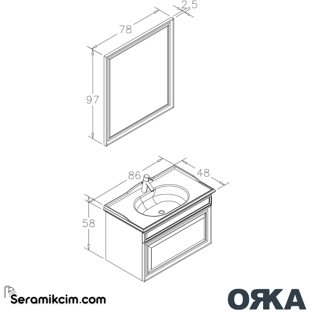 Orka Design 85cm Banyo Dolabı Set Mat Antrasit - ORK050.85.01.TKM