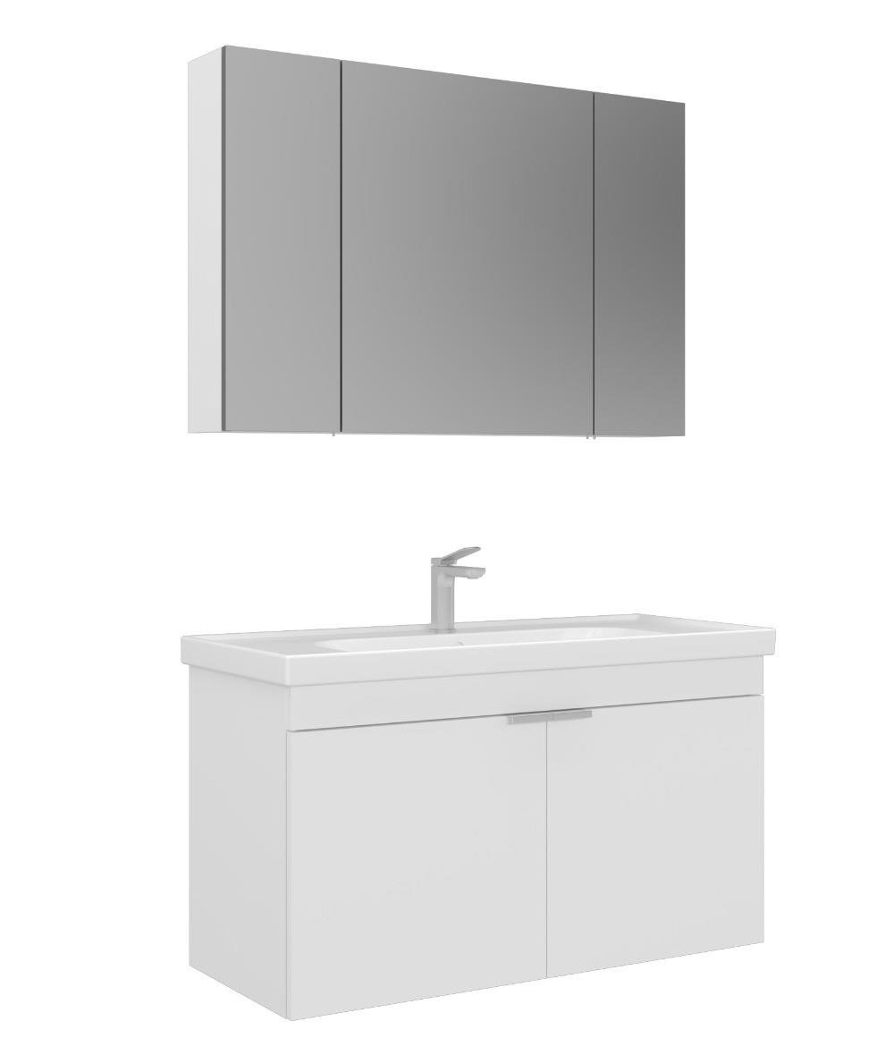 Orka Desna 100cm Asma Banyo Dolabı Set, Dolaplı Ayna, Mat Beyaz