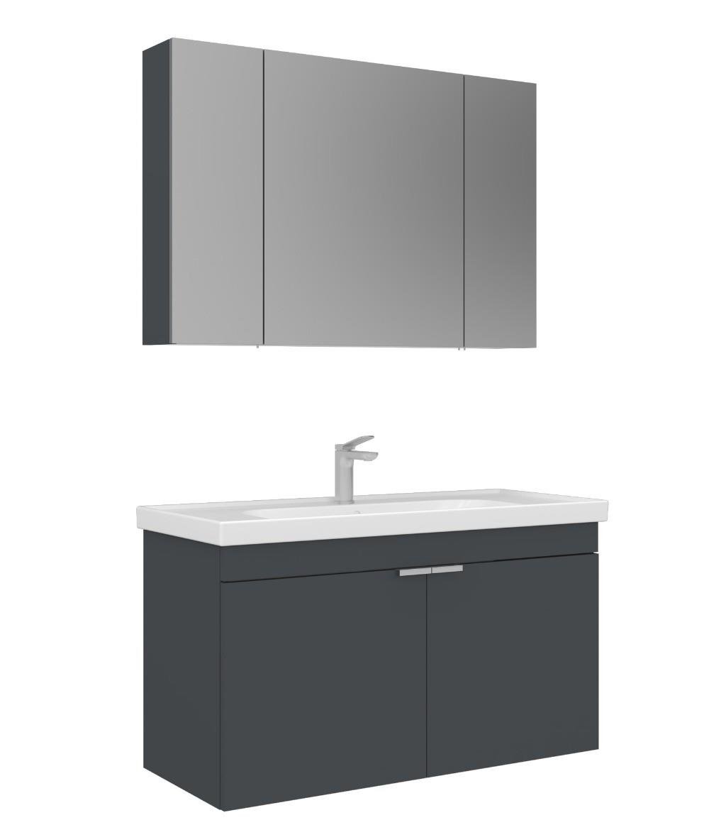 Orka Desna 100cm Asma Banyo Dolabı Set, Dolaplı Ayna, Mat Antrasit