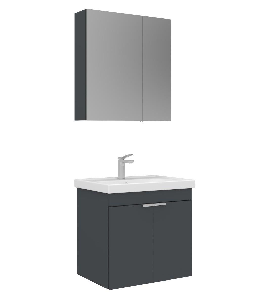 Orka Desna 60cm Asma Banyo Dolabı Set, Dolaplı Ayna, Mat Antrasit
