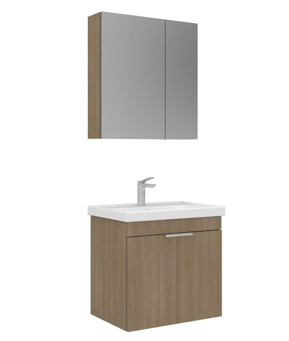 Orka Desna 60cm Asma Banyo Dolabı Set, Dolaplı Ayna, Budva