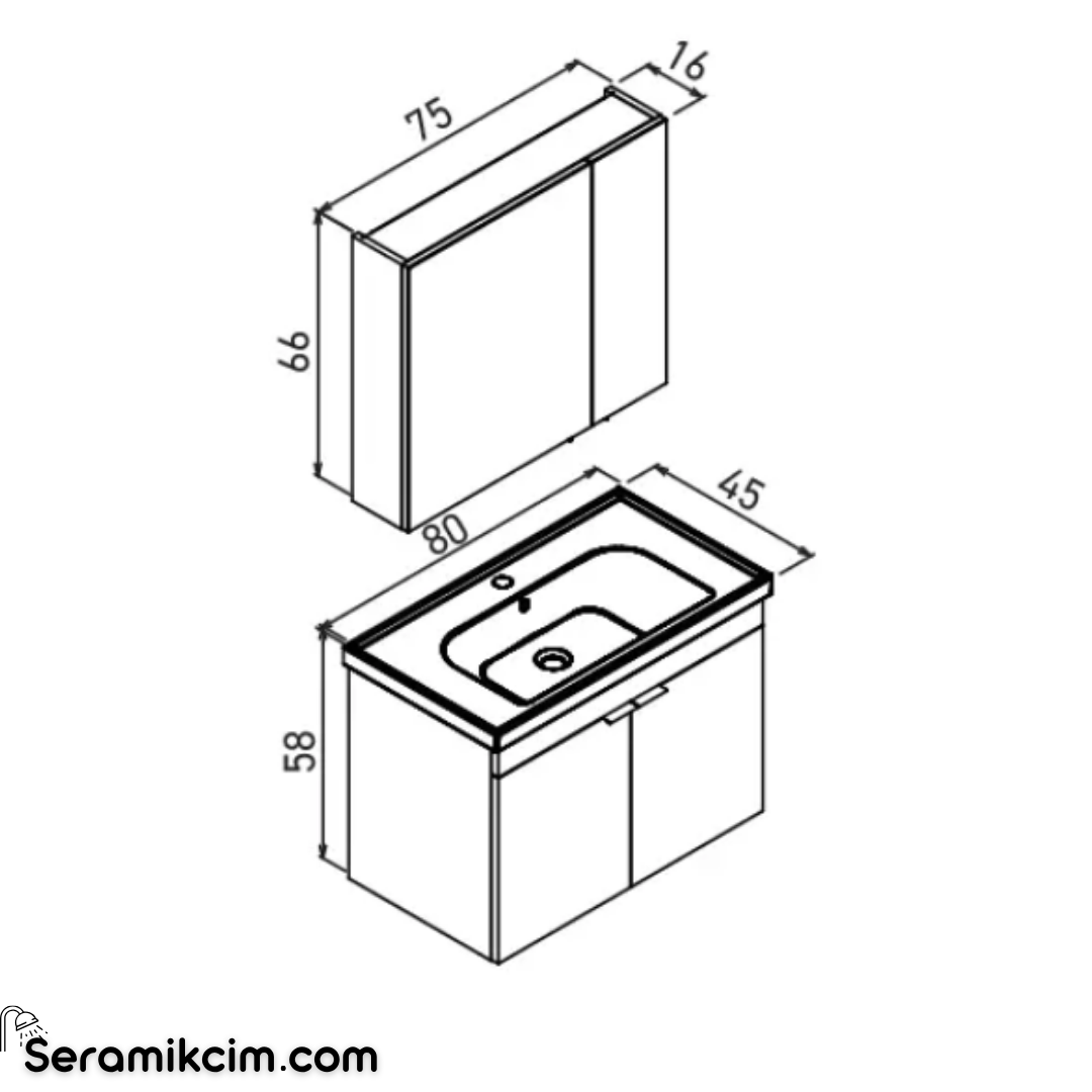 Orka Desna 90cm Asma Banyo Dolabı Set, Dolaplı Ayna, Çöl Beji