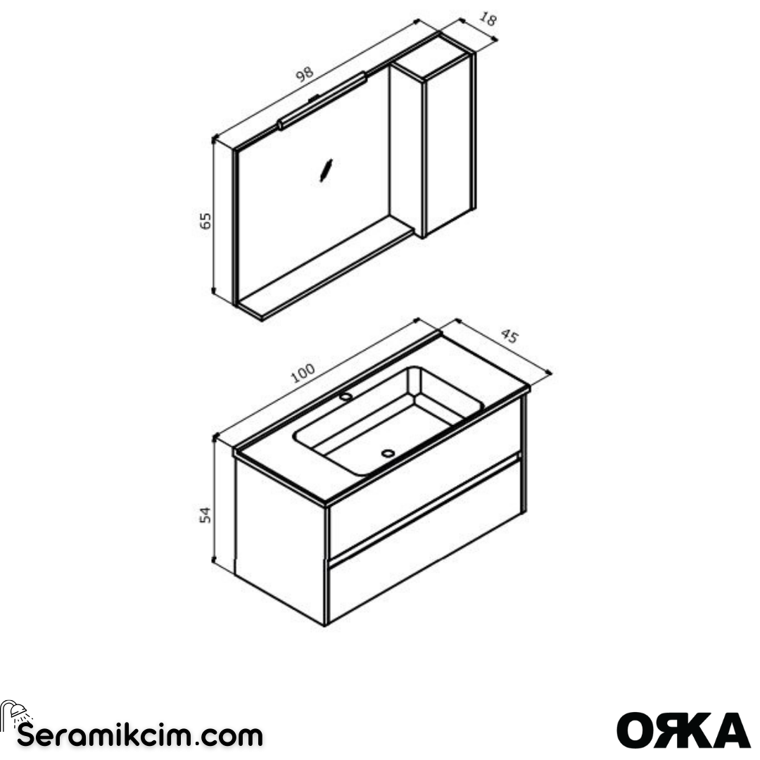 Orka Düden 100cm Çekmeceli Banyo Dolabı Set Beyaz
