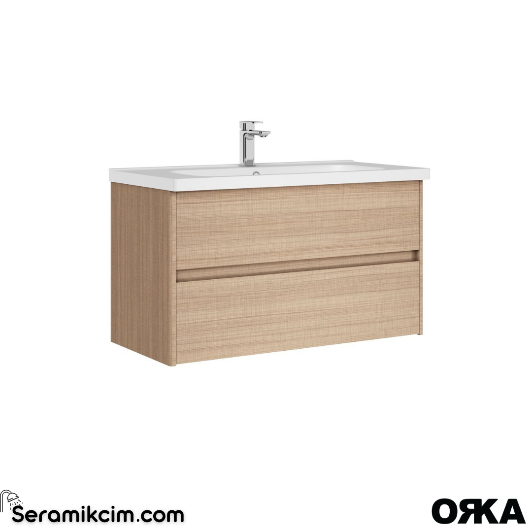 Orka Düden 100cm Çekmeceli Banyo Dolabı Set Odeon Beyaz Meşe