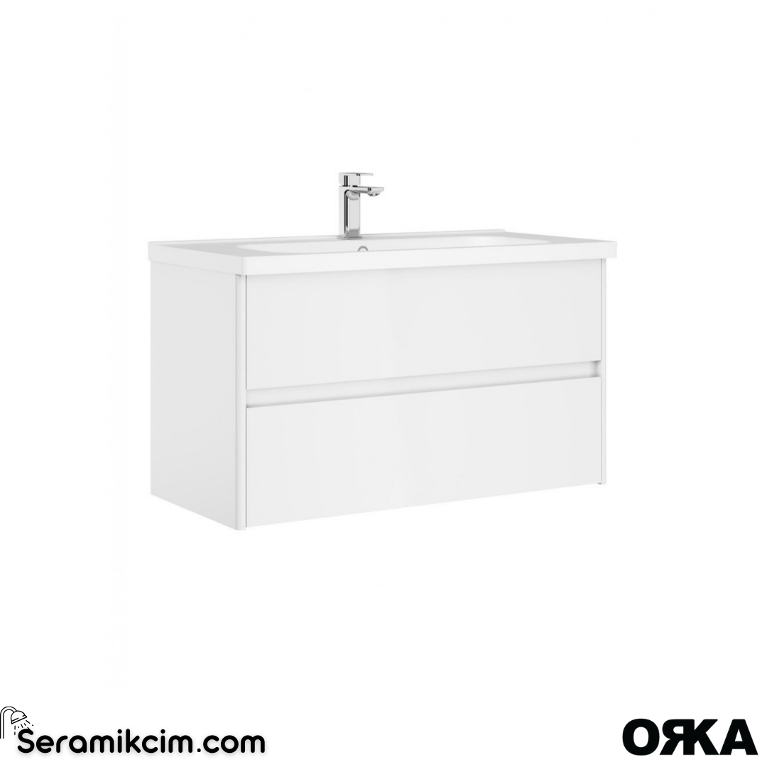 Orka Düden 100cm Çekmeceli Banyo Dolabı Set Beyaz