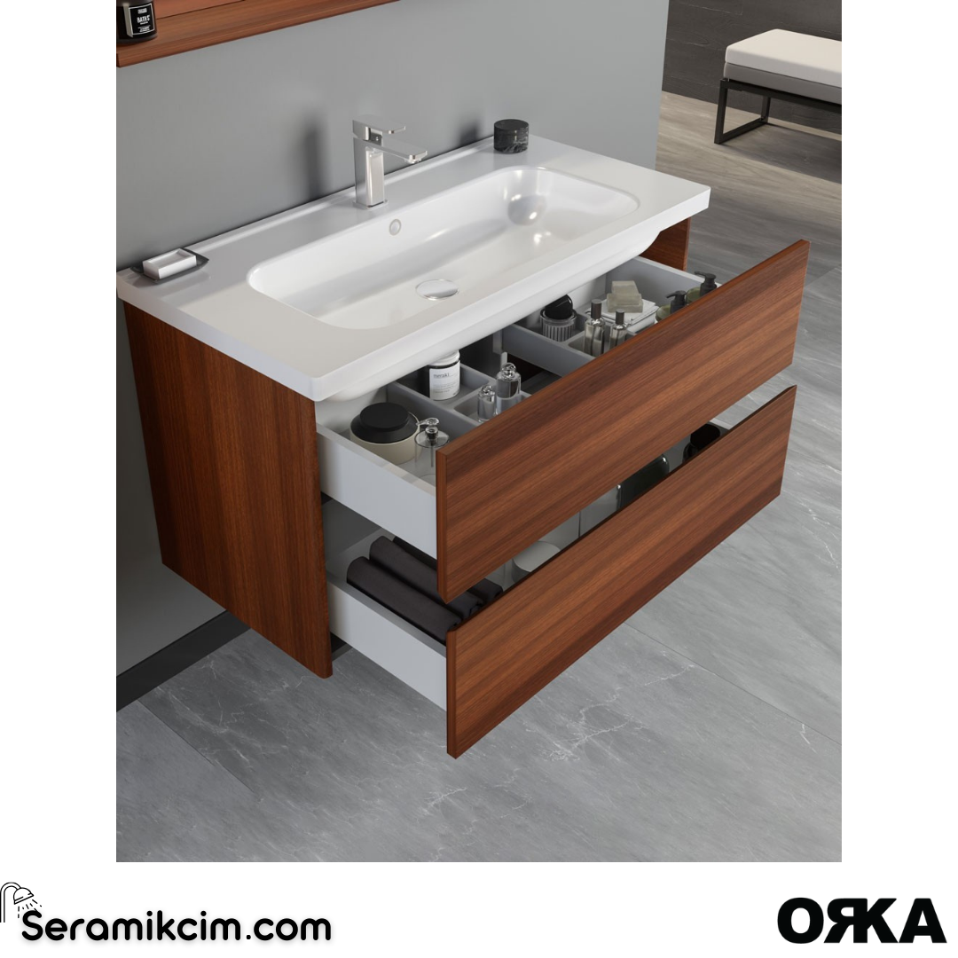 Orka Düden 100cm Çekmeceli Banyo Dolabı Set Beyaz