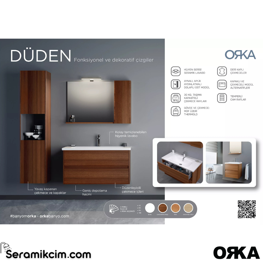 Orka Düden 100cm Çekmeceli Banyo Dolabı Set Beyaz