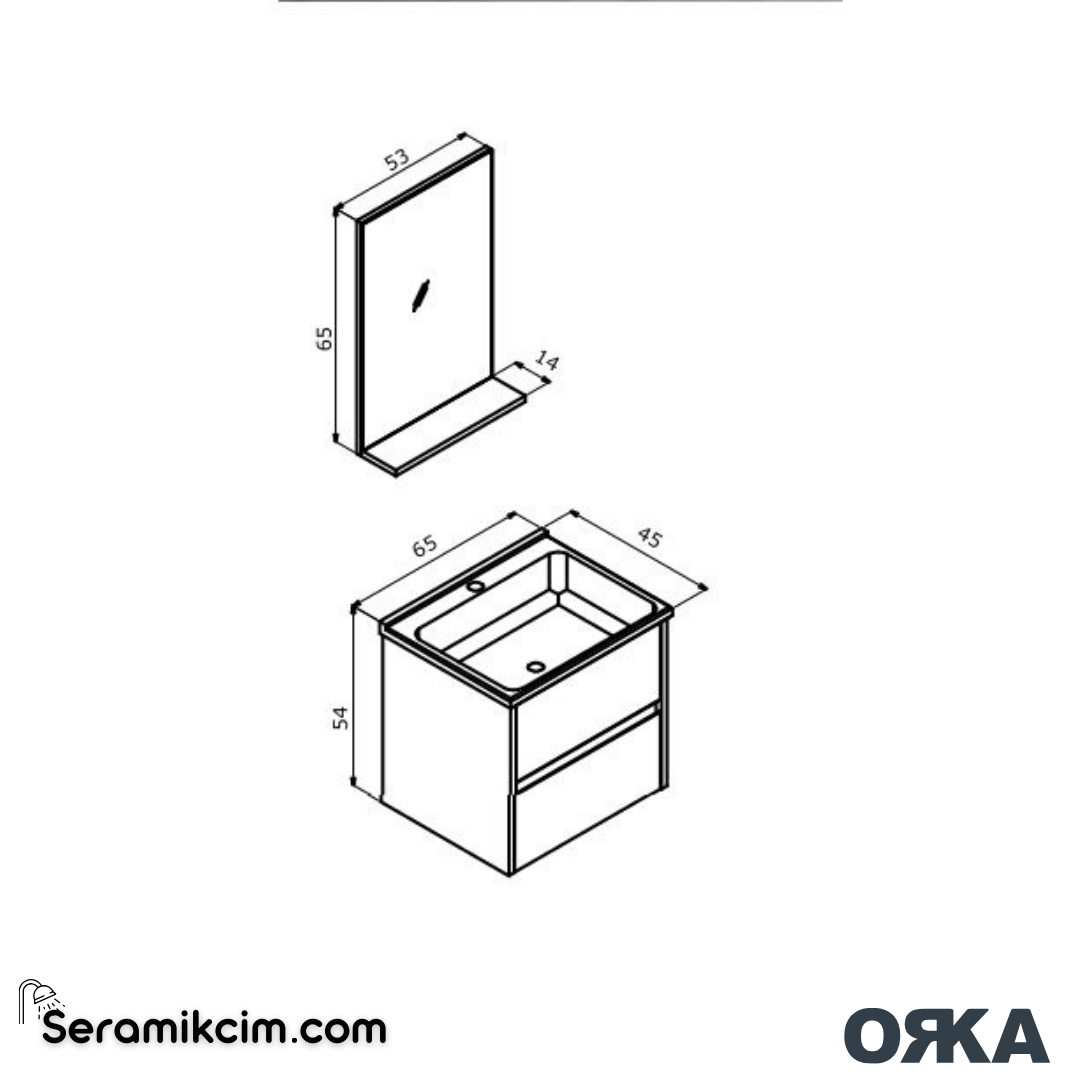 Orka Düden 65cm Çekmeceli Banyo Dolabı Set Teak - ORK052.65.03.TKM