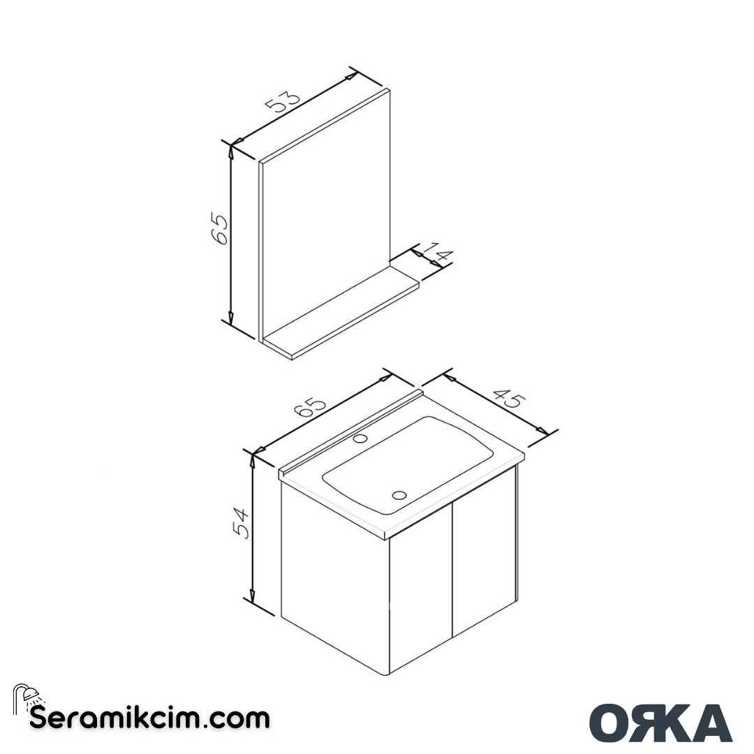 Orka Düden 65cm Kapaklı Banyo Dolabı Set Odeon Beyaz Meşe - ORK051.65.02.TKM