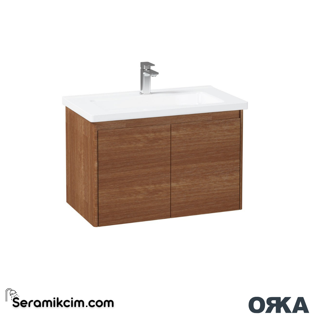 Orka Düden 65cm Kapaklı Banyo Dolabı Set Teak - ORK051.65.03.TKM