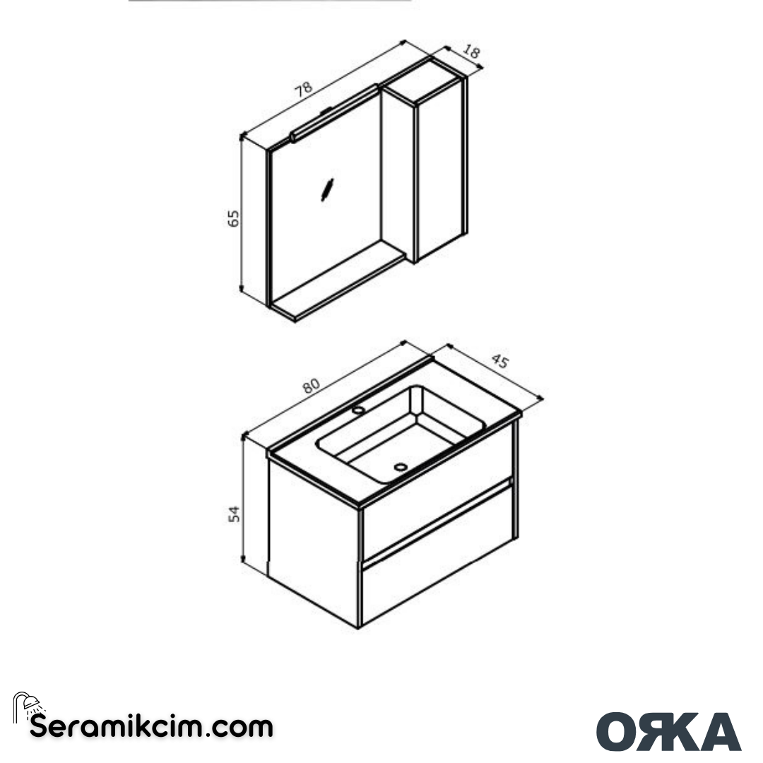 Orka Düden 80cm Çekmeceli Banyo Dolabı Set Odeon Kızıl Ceviz - ORK052.80.04.TKM