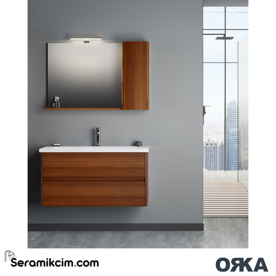 Orka Düden 80cm Çekmeceli Banyo Dolabı Set Odeon Kızıl Ceviz - ORK052.80.04.TKM