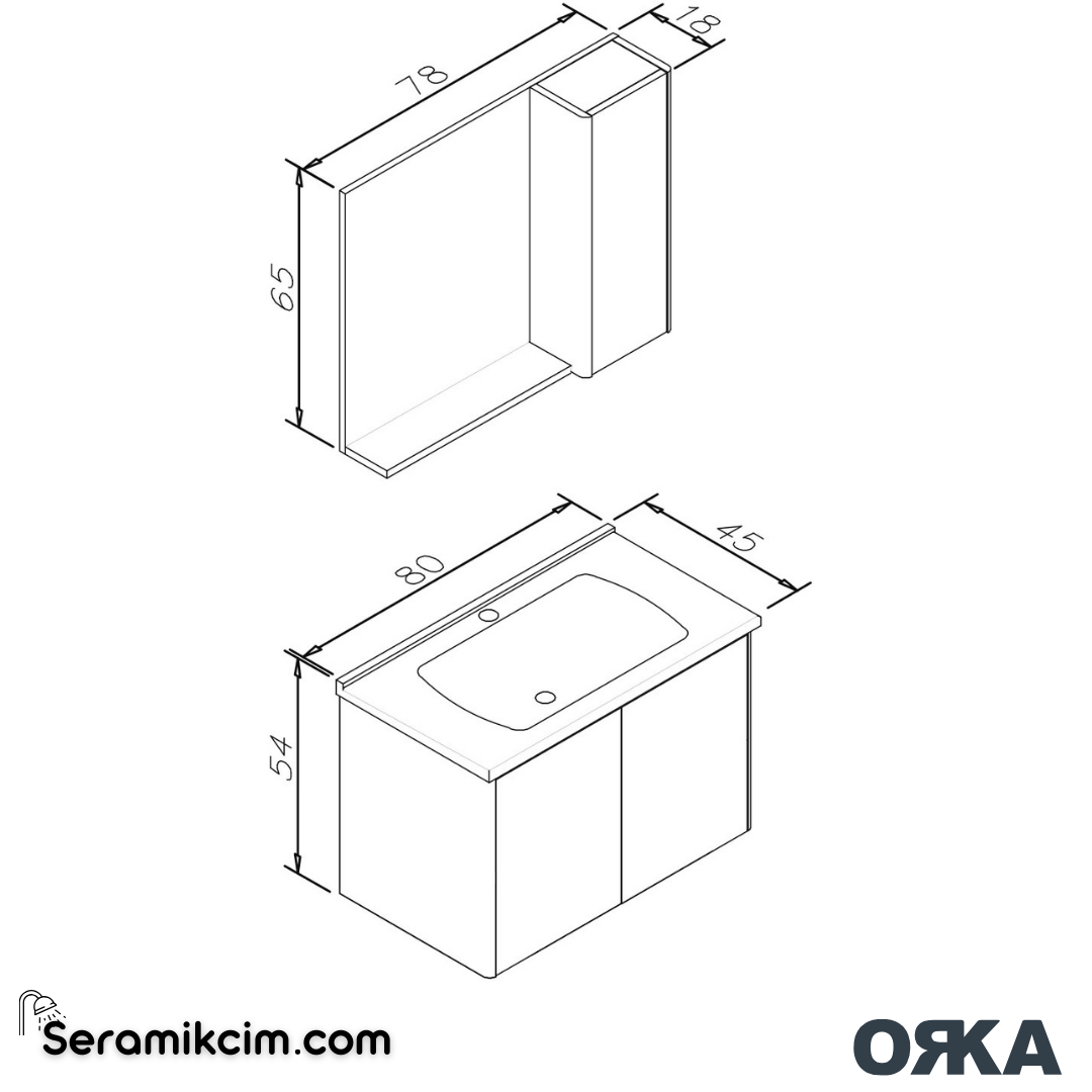 Orka Düden 80cm Kapaklı Banyo Dolabı Set Beyaz - ORK051.80.01.TKM