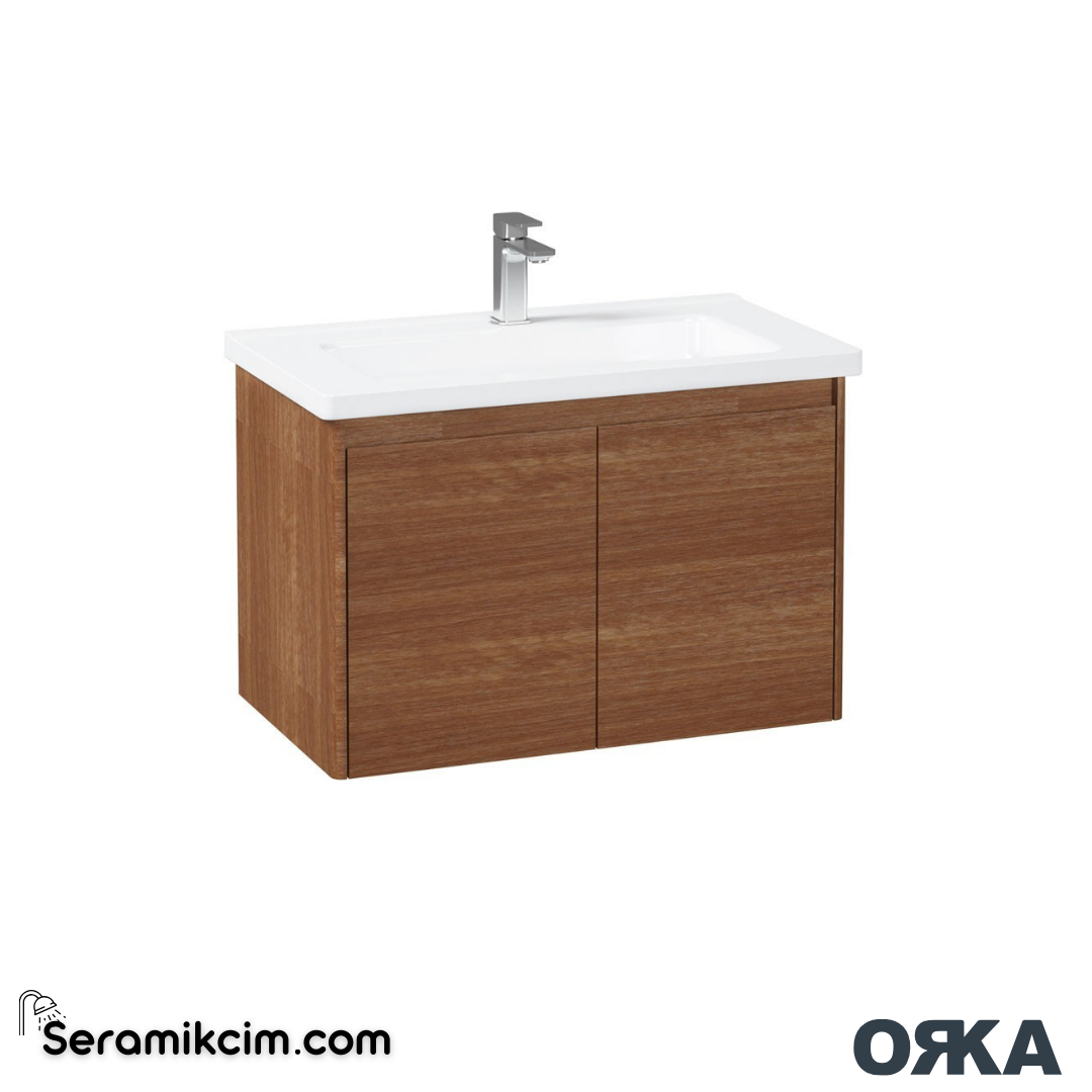 Orka Düden 80cm Kapaklı Banyo Dolabı Set Teak - ORK051.80.03.TKM