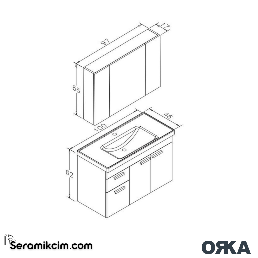 Orka Enez 100cm Banyo Dolabı Set Irony - ORK060.100.02.TKM