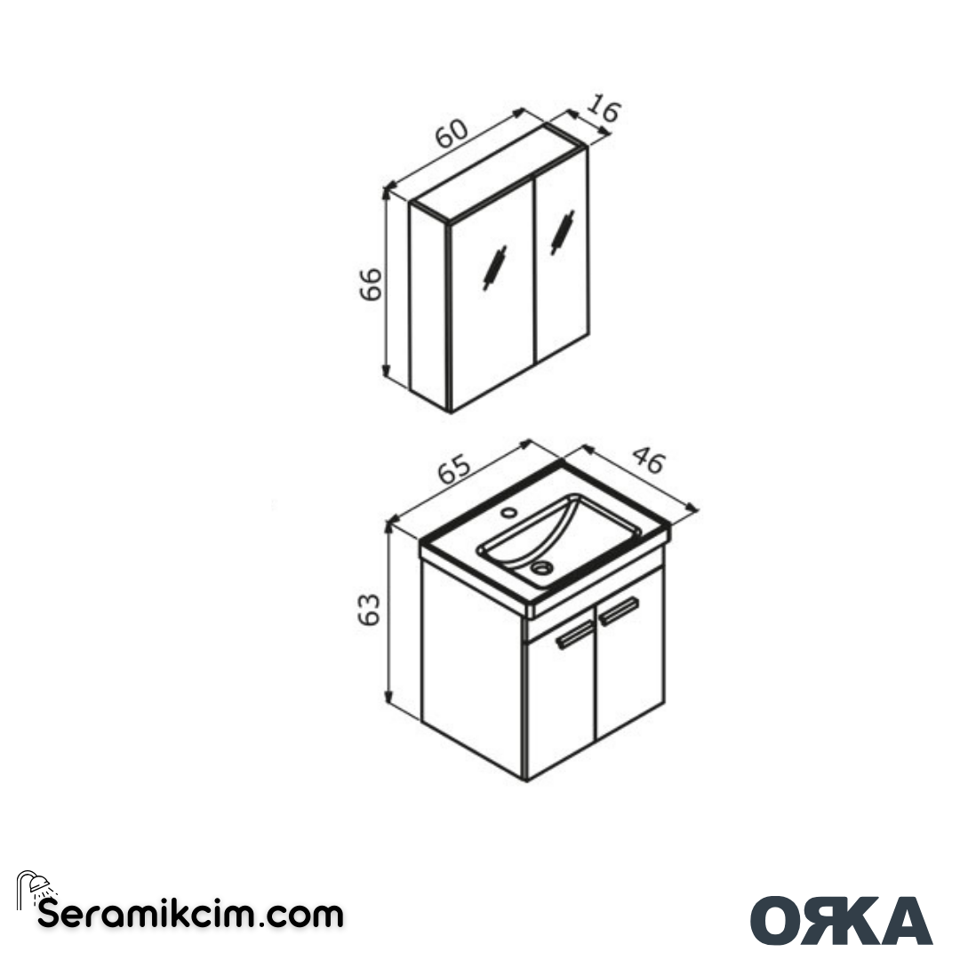 Orka Enez 65cm Banyo Dolabı Set Livana - ORK060.65.03.TKM