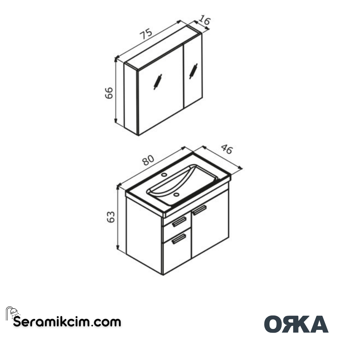 Orka Enez 80cm Banyo Dolabı Set Teak - ORK060.80.05.TKM