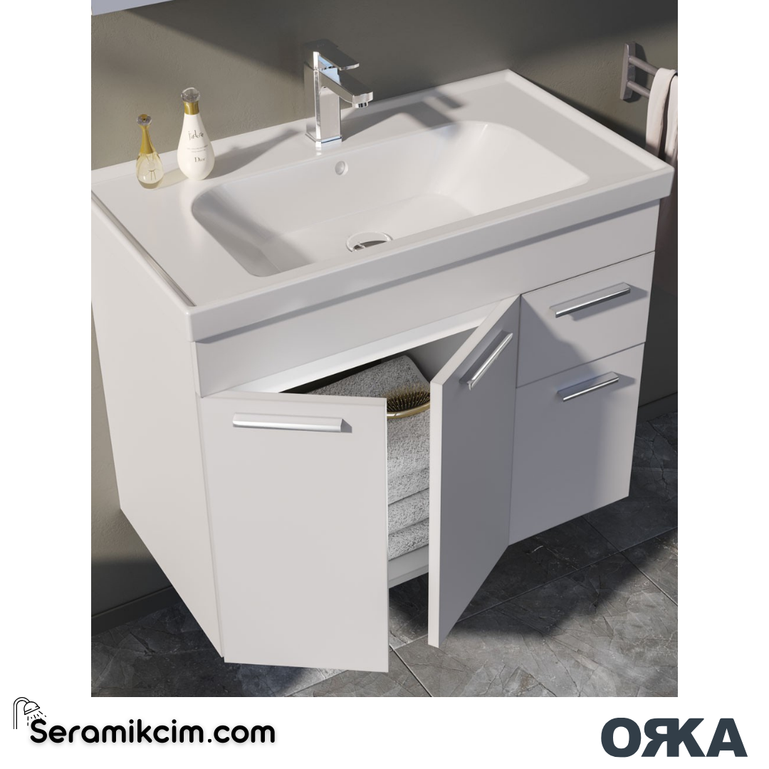 Orka Enez 80cm Banyo Dolabı Set Teak - ORK060.80.05.TKM