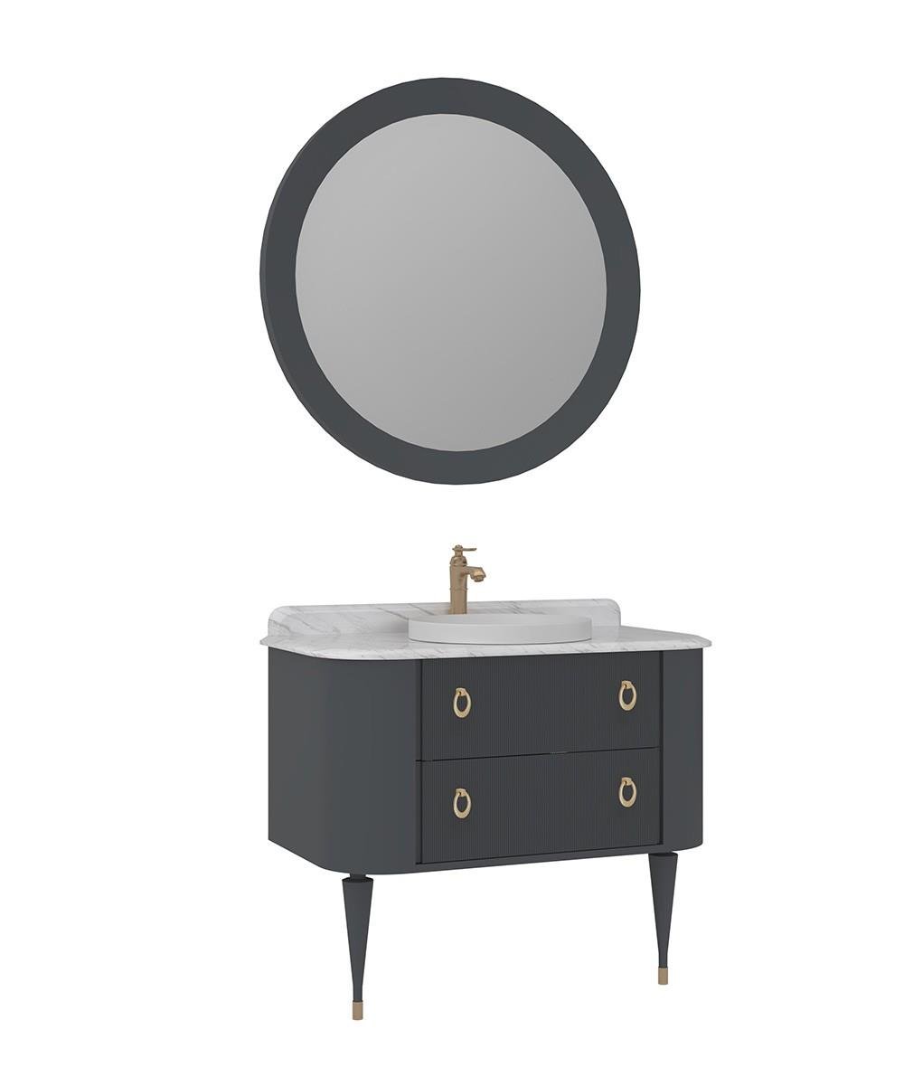 Orka Felice 100cm Banyo Dolabı Set (Altın Detay) Ahşap Ayaklı Mat Antrasit