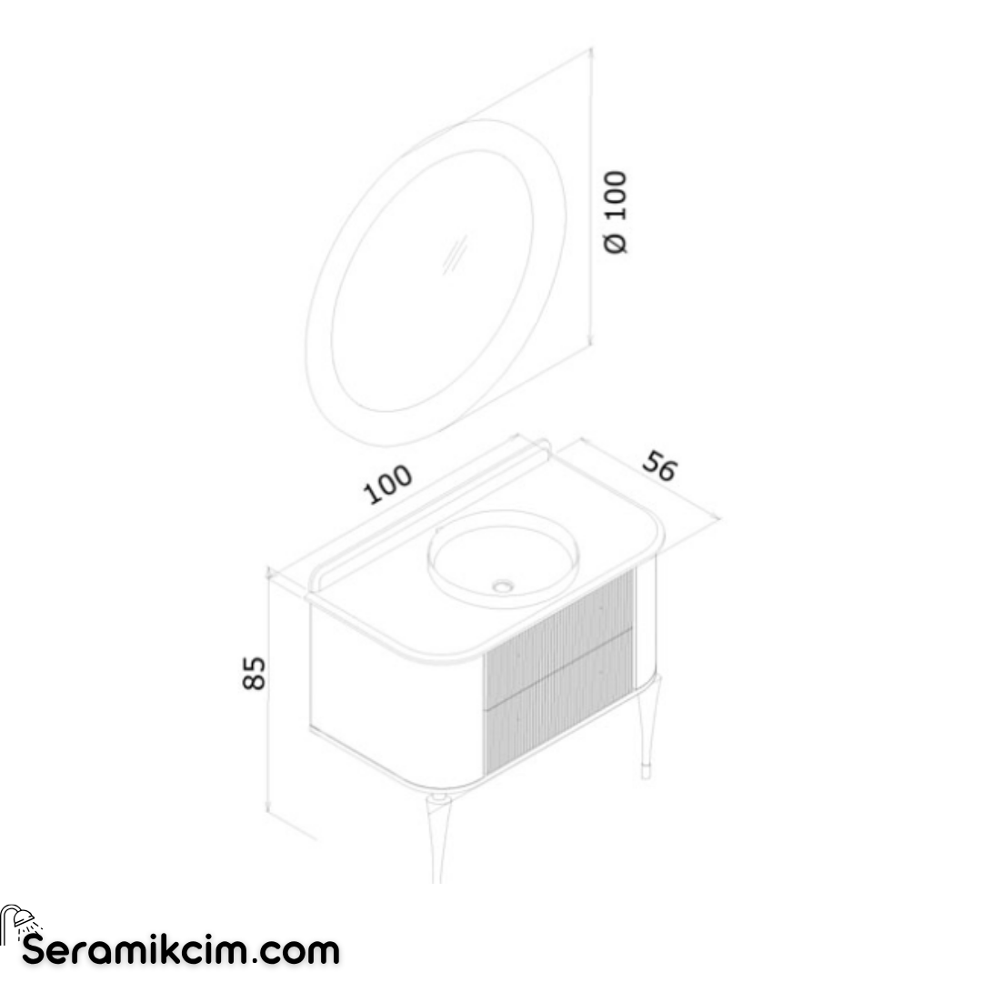 Orka Felice 100cm Banyo Dolabı Set (Krom Detay) Ahşap Ayaklı Mat Vizon