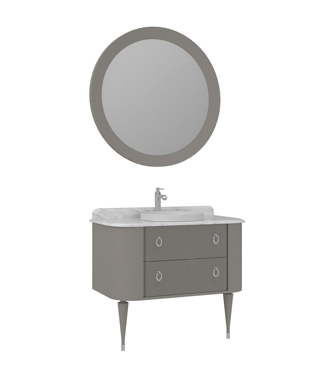 Orka Felice 100cm Banyo Dolabı Set (Krom Detay) Ahşap Ayaklı Mat Vizon