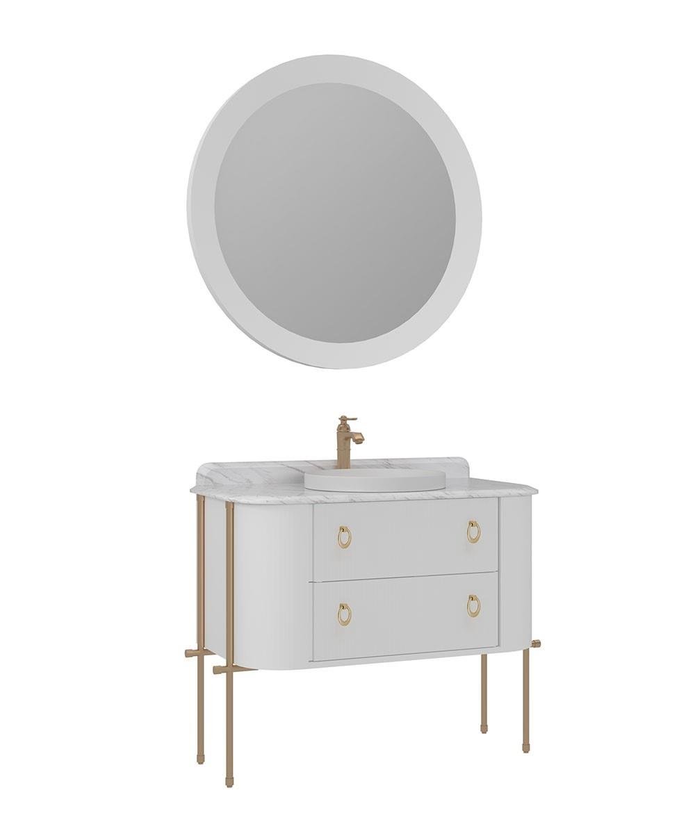 Orka Felice 107cm Banyo Dolabı Set (Altın Detay)Metal Ayaklı Mat Beyaz