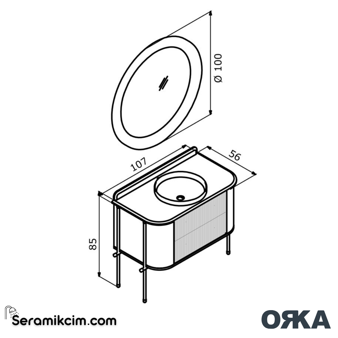 Orka Felice 107cm Banyo Dolabı Set Altın Metal Ayaklı Mat Antrasit - ORK07.107.01.TKM