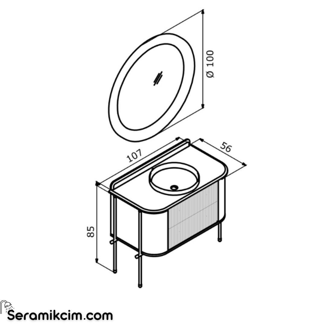 Orka Felice 107cm Banyo Dolabı Set (Altın Detay)Metal Ayaklı Mat Beyaz