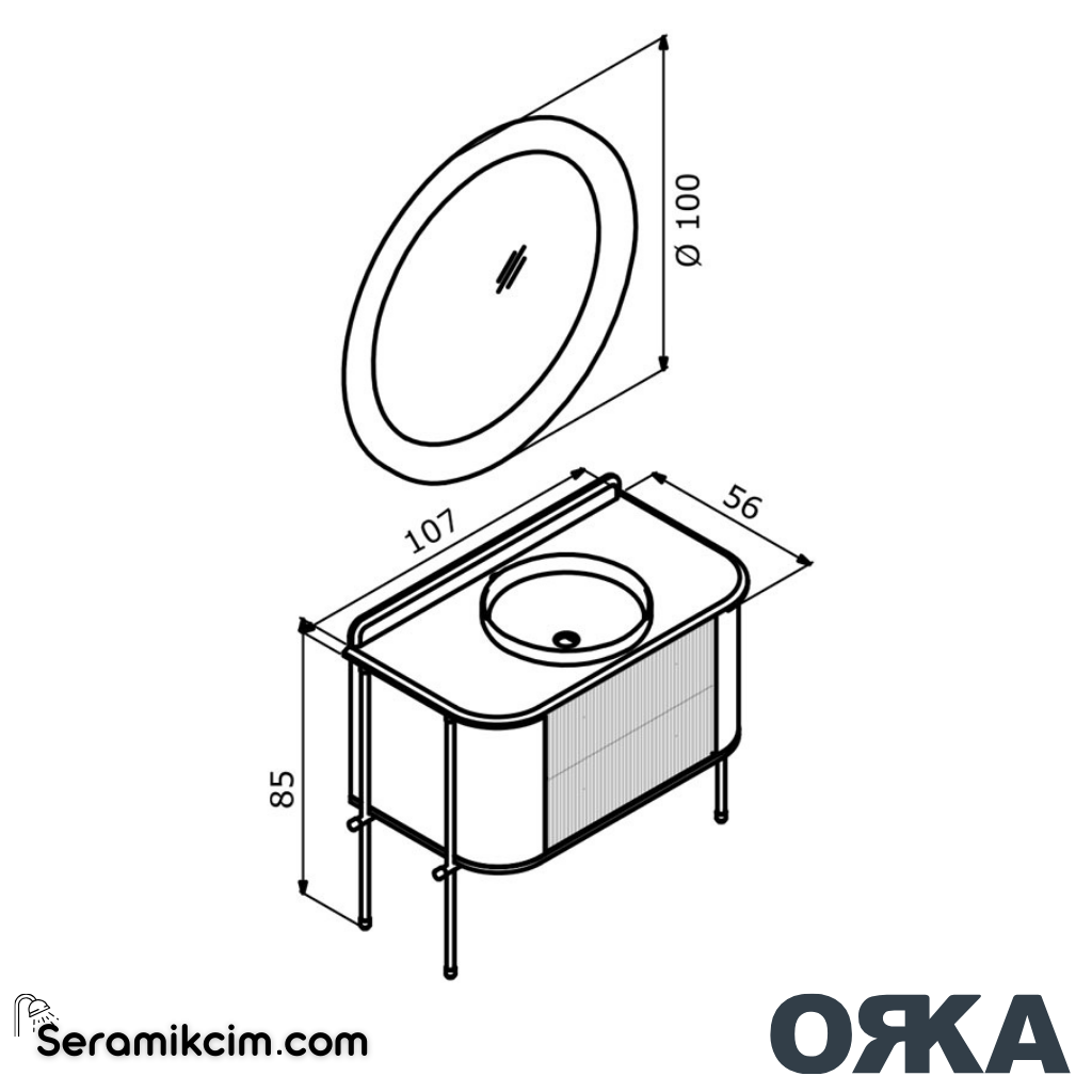 Orka Felice 107cm Banyo Dolabı Set Krom Metal Ayaklı Mat Gri - ORK077.107.03.TKM