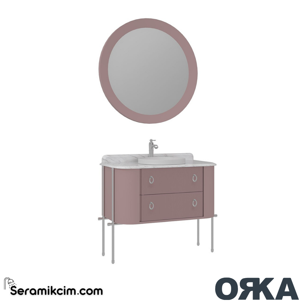 Orka Felice 107cm Banyo Dolabı Set Krom Metal Ayaklı Mat Pudra - ORK077.107.04.TKM