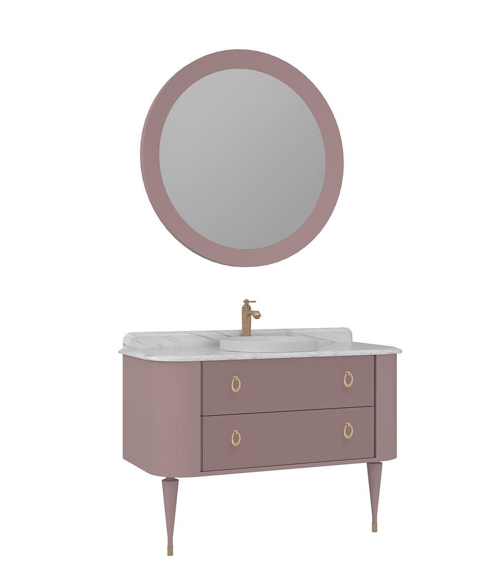 Orka Felice 120cm Banyo Dolabı Set (Krom Detay) Ahşap Ayaklı Mat Pudra