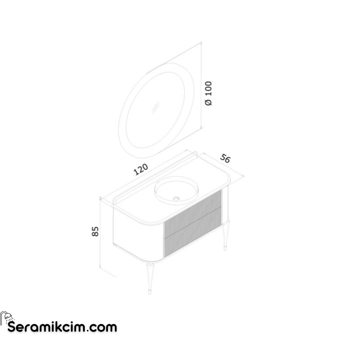 Orka Felice 120cm Banyo Dolabı Set (Krom Detay) Ahşap Ayaklı Mat Siyah