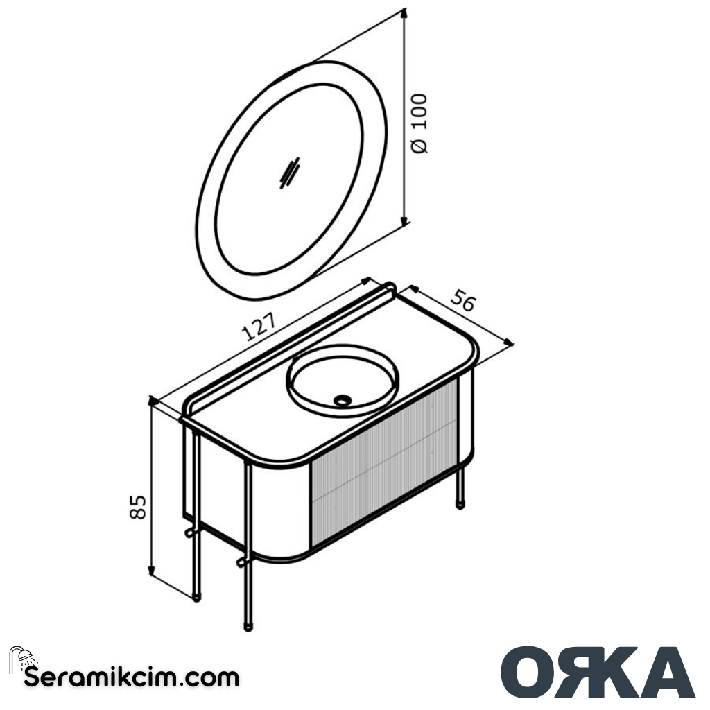 Orka Felice 127cm Banyo Dolabı Set Altın Metal Ayaklı Mat Antrasit - ORK07.127.01.TKM