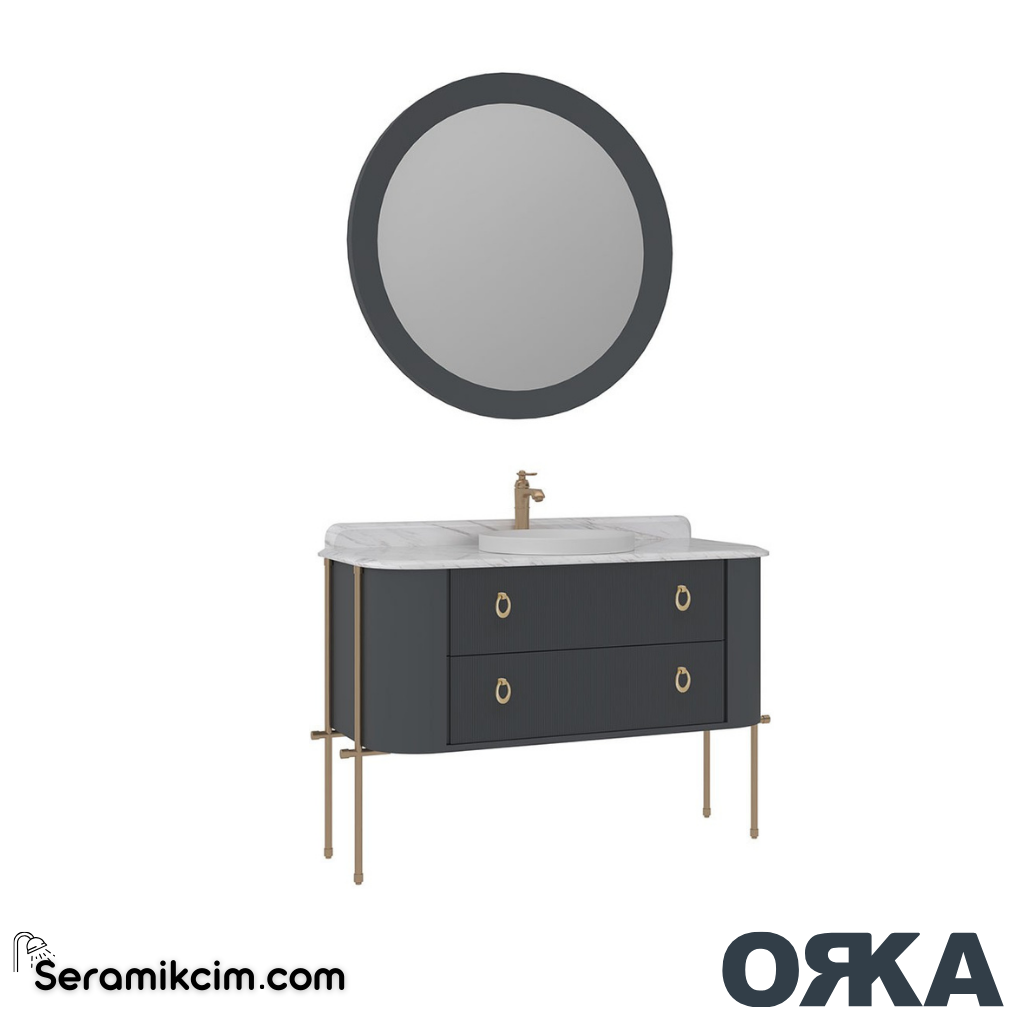 Orka Felice 127cm Banyo Dolabı Set Altın Metal Ayaklı Mat Antrasit - ORK07.127.01.TKM
