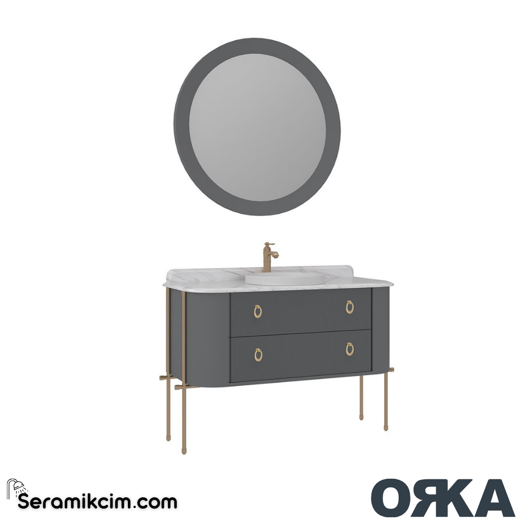 Orka Felice 127cm Banyo Dolabı Set Altın Metal Ayaklı Mat Gri - ORK07.127.03.TKM