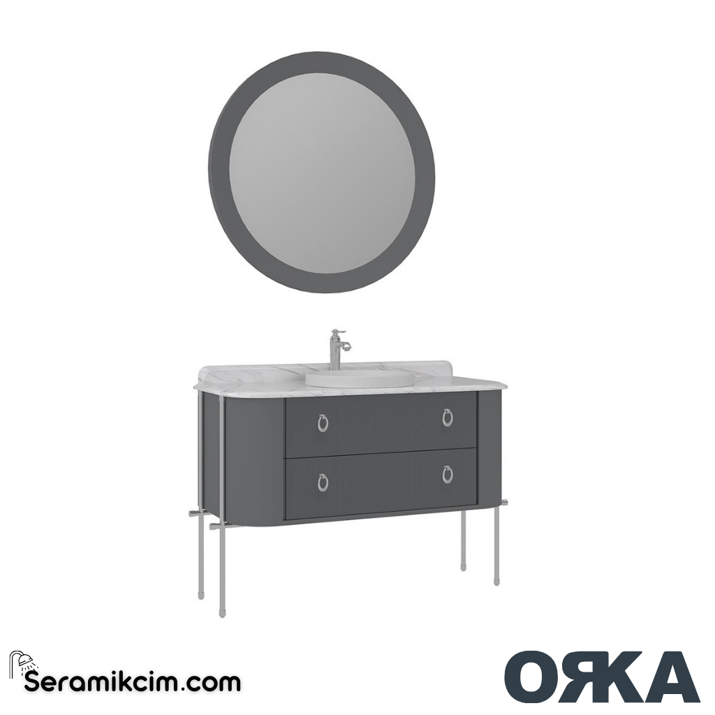 Orka Felice 127cm Banyo Dolabı Set Krom Metal Ayaklı Mat Gri - ORK077.127.03.TKM