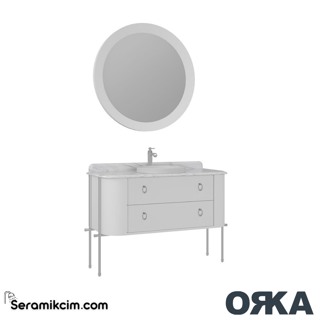 Orka Felice 127cm Banyo Dolabı Set Krom Metal Ayaklı Mat Beyaz - ORK077.127.02.TKM
