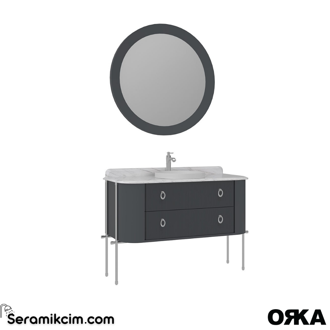 Orka Felice 127cm Banyo Dolabı Set (Krom Detay) Metal Ayaklı Mat Antrasit