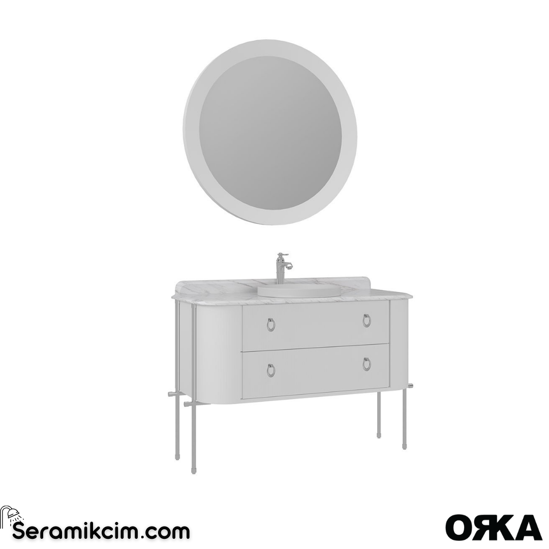 Orka Felice 127cm Banyo Dolabı Set (Krom Detay) Metal Ayaklı Mat Beyaz