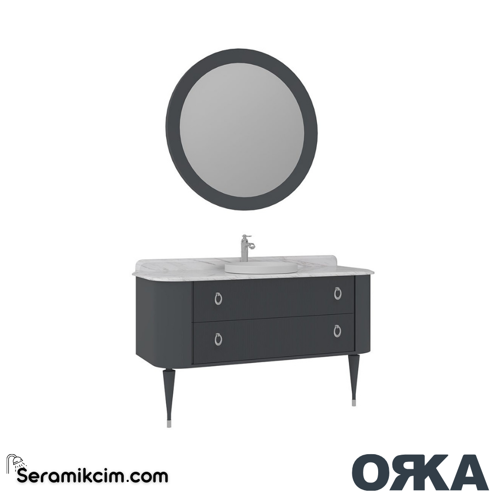 Orka Felice 140cm Banyo Dolabı Set Krom Ahşap Ayaklı Mat Antrasit - ORK078.140.01.TKM