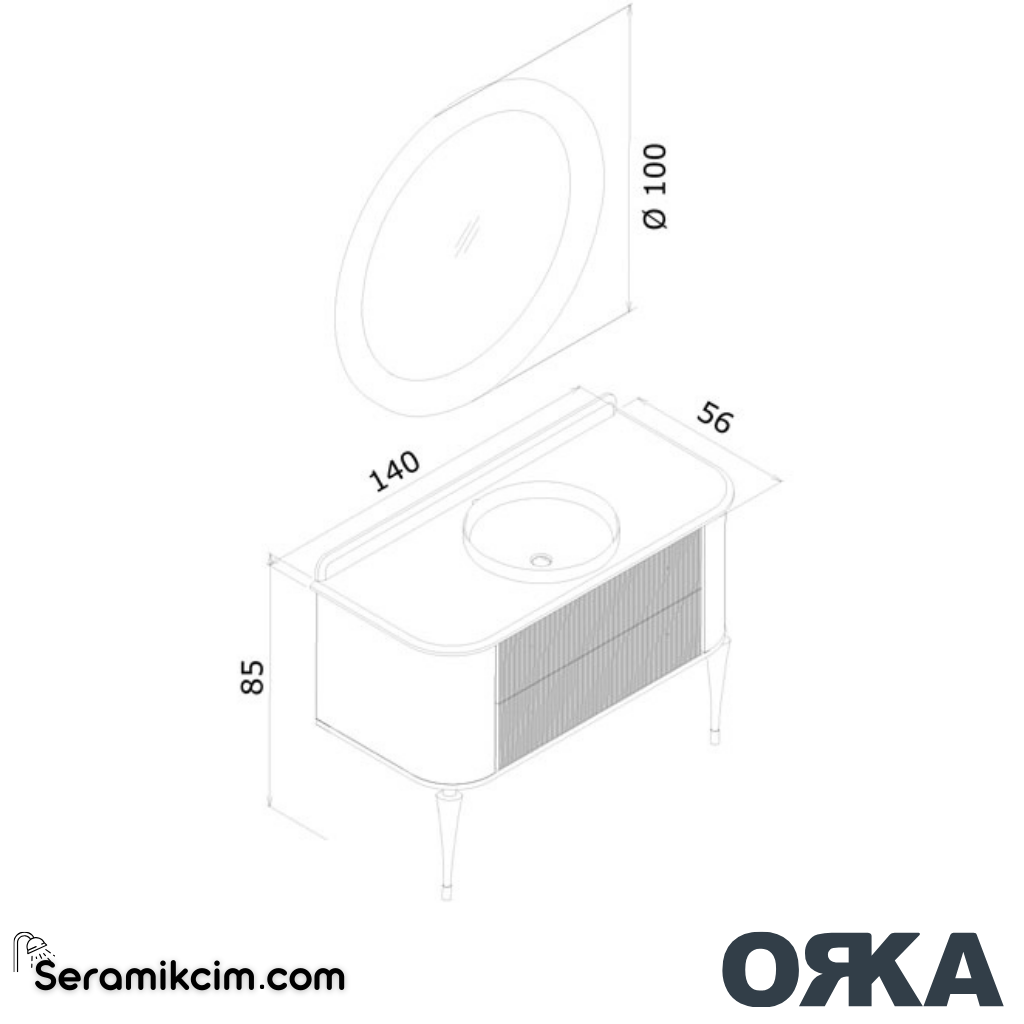 Orka Felice 140cm Banyo Dolabı Set Krom Ahşap Ayaklı Mat Gri - ORK078.140.03.TKM