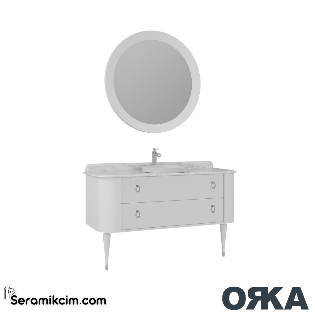 Orka Felice 140cm Banyo Dolabı Set Krom Ahşap Ayaklı Mat Beyaz - ORK078.140.02.TKM