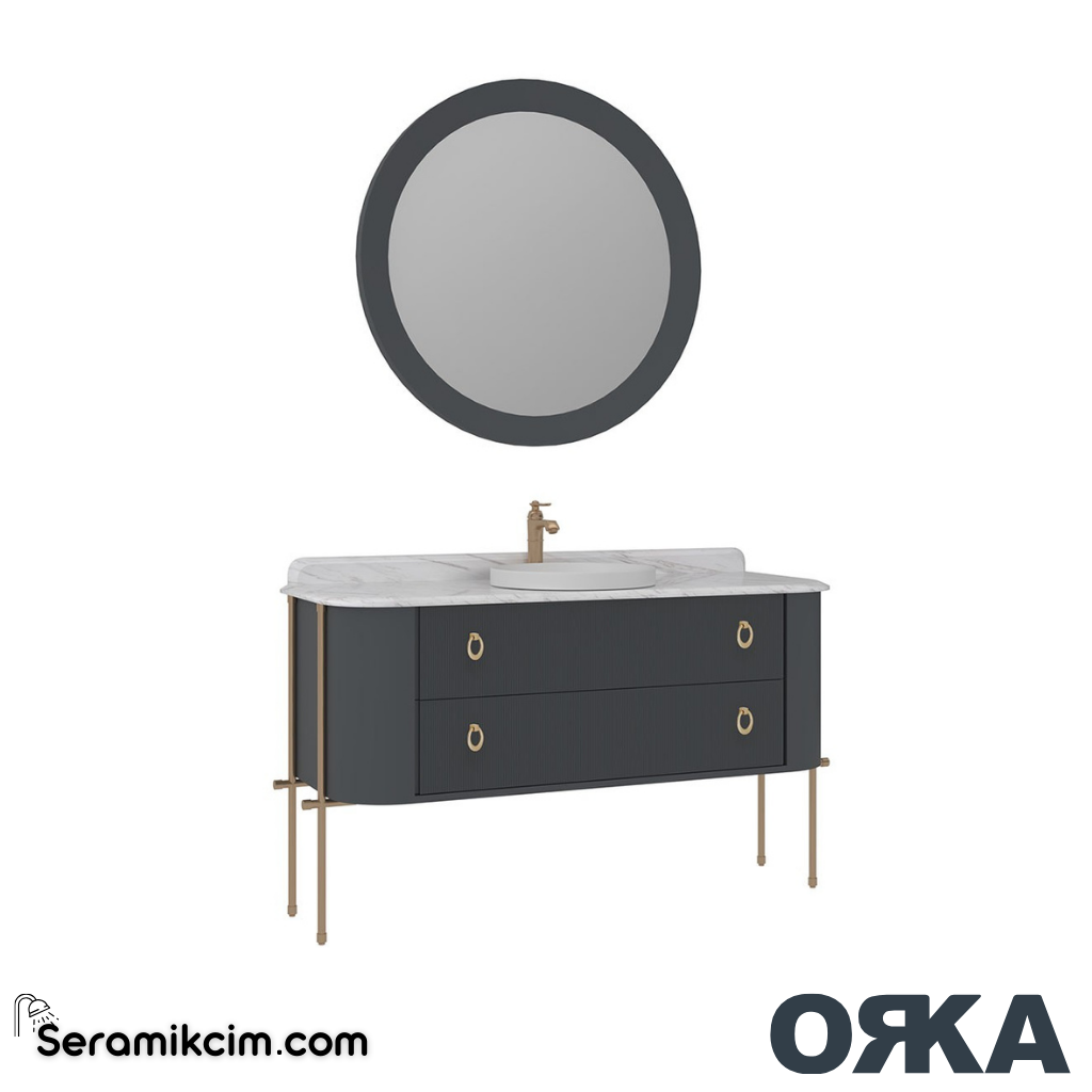 Orka Felice 147cm Banyo Dolabı Set Altın Metal Ayaklı Mat Antrasit - ORK07.147.01.TKM