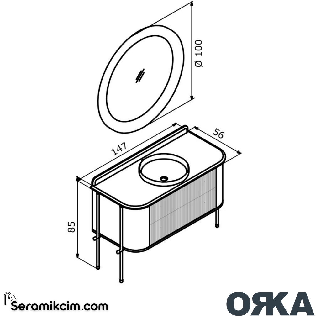 Orka Felice 147cm Banyo Dolabı Set Altın Metal Ayaklı Mat Pudra - ORK07.147.04.TKM
