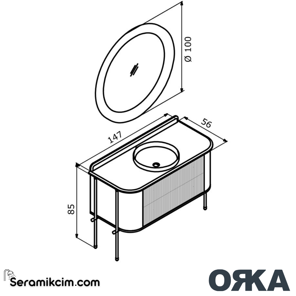 Orka Felice 147cm Banyo Dolabı Set Krom Metal Ayaklı Mat Pudra - ORK077.147.04.TKM