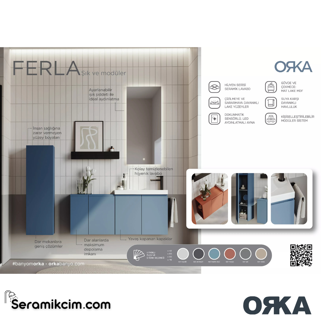 Orka Ferla 110cm Banyo Dolabı Set Mat Mavi - ORK071.110.04.TKM