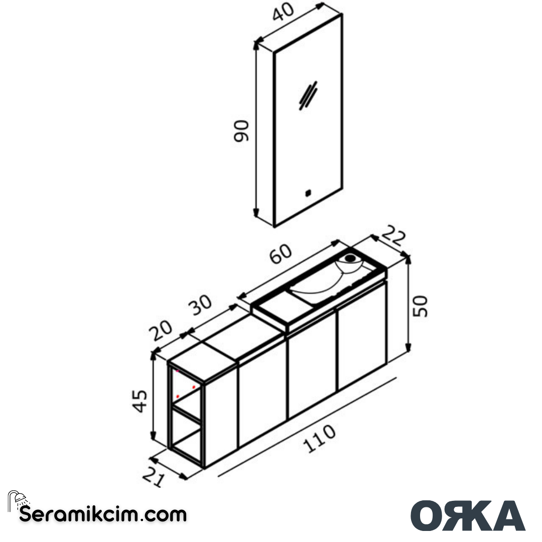 Orka Ferla 110cm Banyo Dolabı Set Mat Gri - ORK071.110.02.TKM
